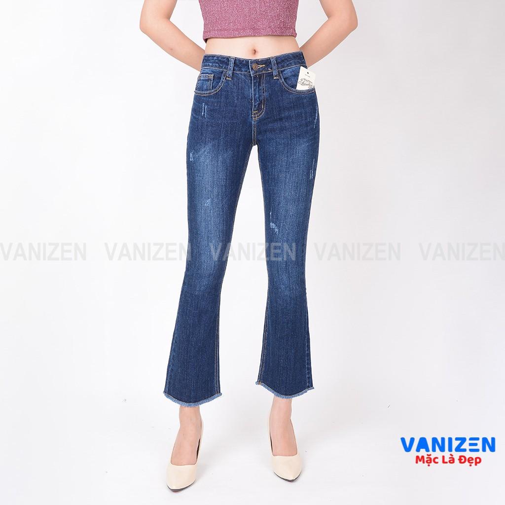 Quần jean nữ ống loe đẹp lưng cao cạp cao xước nhẹ hàng hiệu cao cấp mã 409 VANIZEN