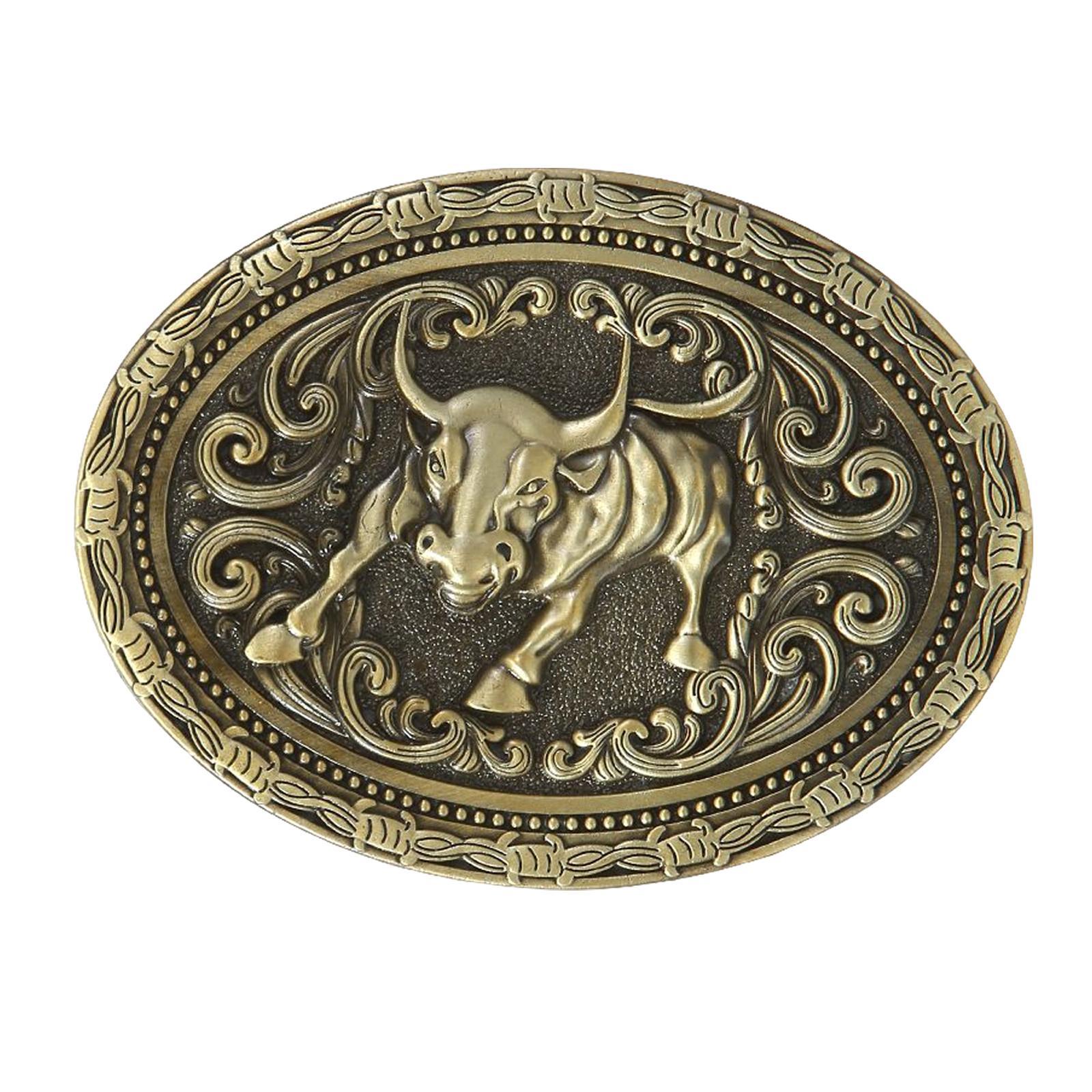 Men's Cowboy Belt Buckle Antique Engraved Animal Floral Novelty Buckles Bronze