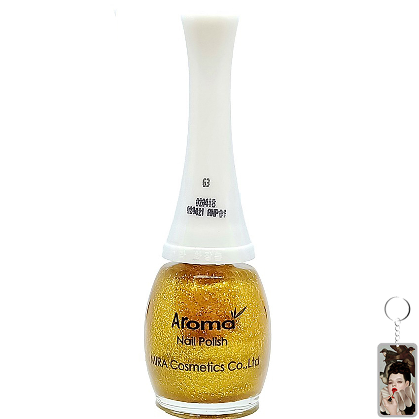 Sơn móng tay Aroma Nail Polish Hàn Quốc 12ml #63 lấp lánh vàng tặng kèm móc khóa