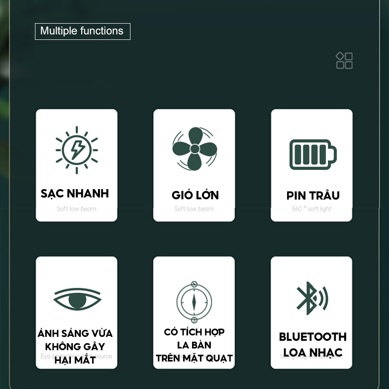 Quạt Gió Treo Đa Năng Dã Ngoại Tích Hợp Đèn Treo Có Chức Năng Loa Bluetooth 2 Trong 1 Sạc Pin Usb Và Dùng Pin Tiểu Aaa