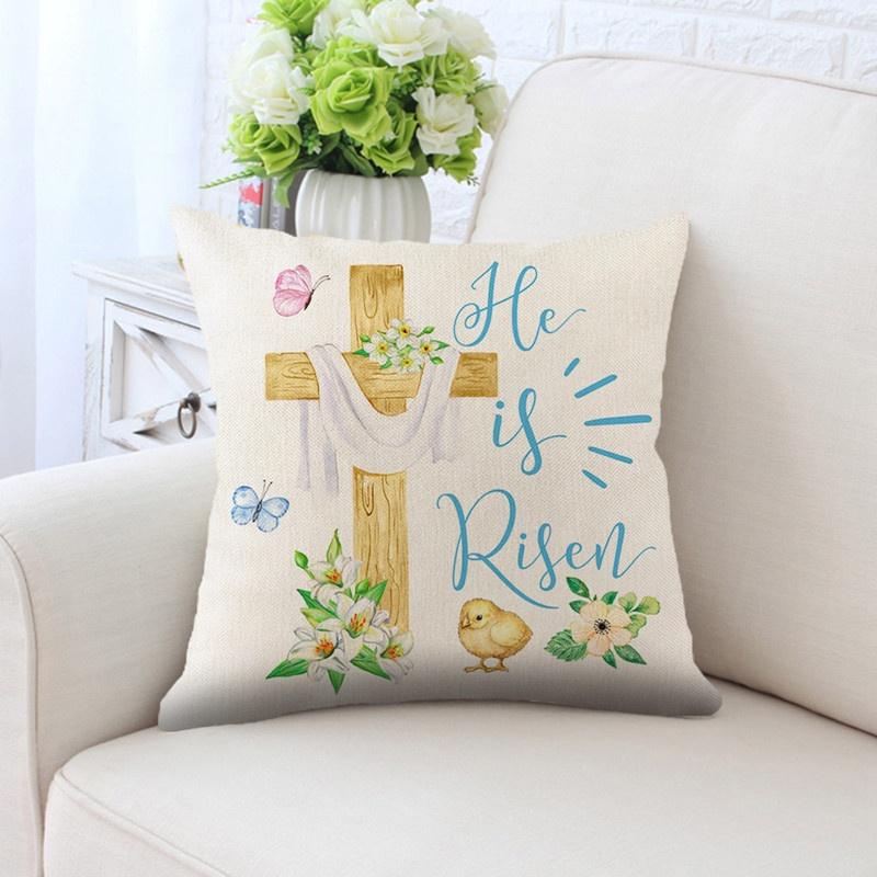 Vỏ gối vải lanh in hình thỏ Phục Sinh dễ thương