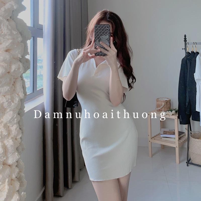 Váy polo ôm body/ Đầm ôm cổ sơ mi dáng ngắn, cộc tay chất gân đũa xịn mịn
