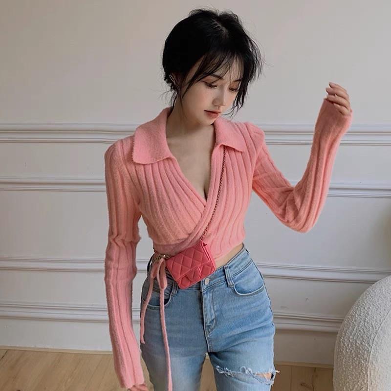 ÁO CROPTOP DÂY ĐAN ĐẮP CHÉO CỔ BẺ XINH XẮN