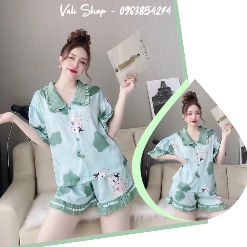 Đồ ngủ lụa latin satin cao cấp pijama hoạ tiết dễ thương freesize 42-60kg