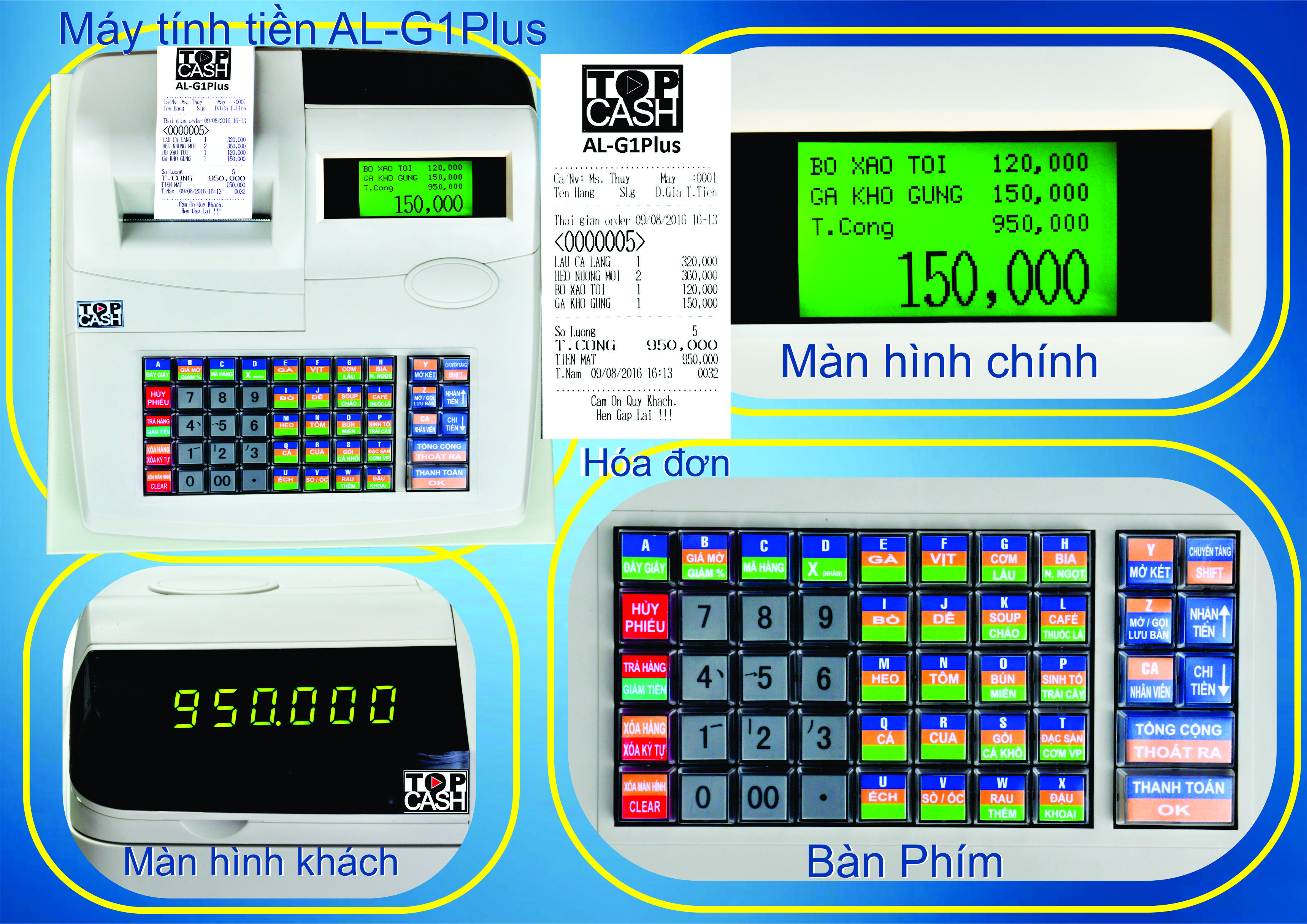 Máy bán hàng với phần mềm bán hàng vĩnh viễn cài đặt sẵn + máy in hóa đơn tính tiền + két tiền theo - TOPCASH AL-G1P - Hàng chính hãng