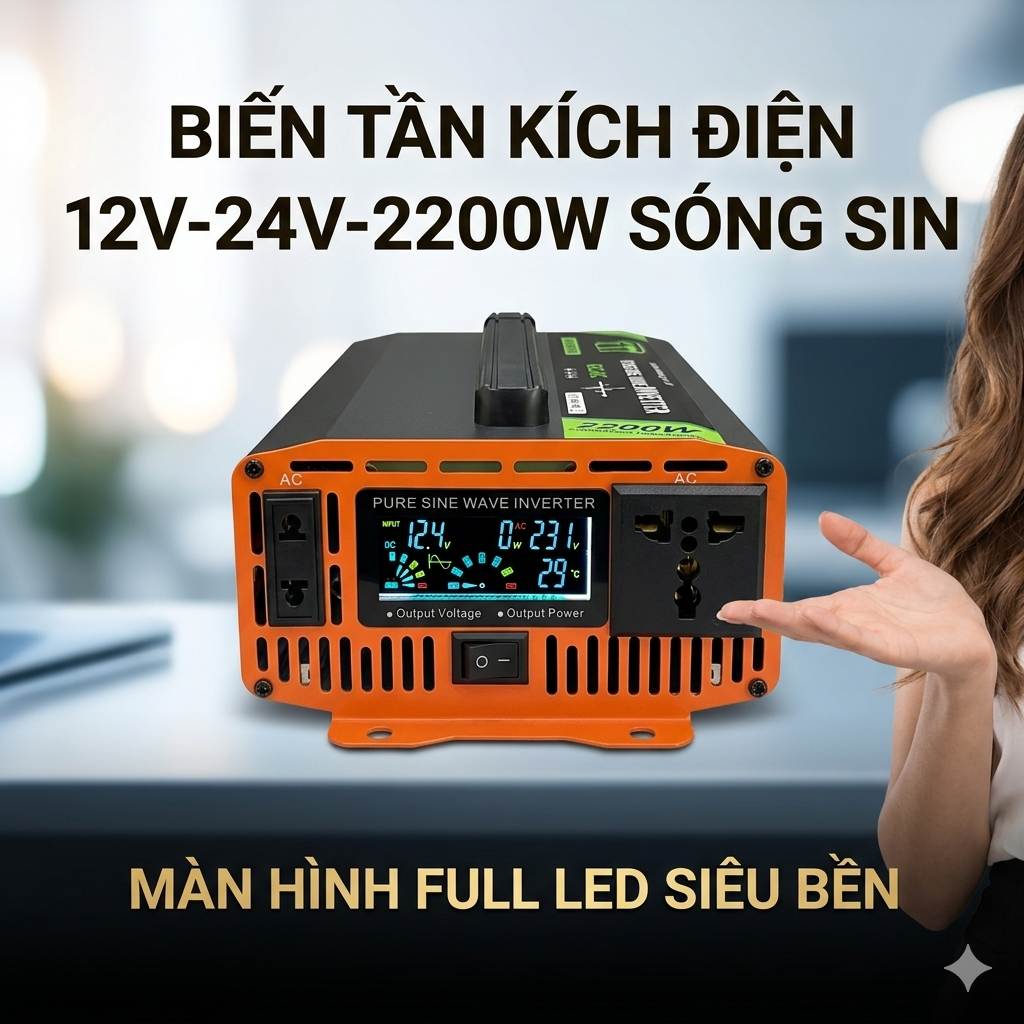 Biến Tần Kích Điện ST 2200W – Inverter 12V/24V Lên 220V Công Suất Lớn, Bền Bỉ, ĐÈN TRANG TRÍ