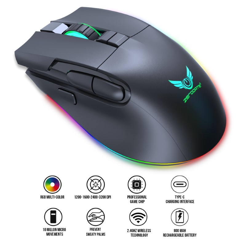 Chuột không dây LED RGB 3200 DPI Gaming Mouse T27 cho máy tính laptop hàng nhập khẩu