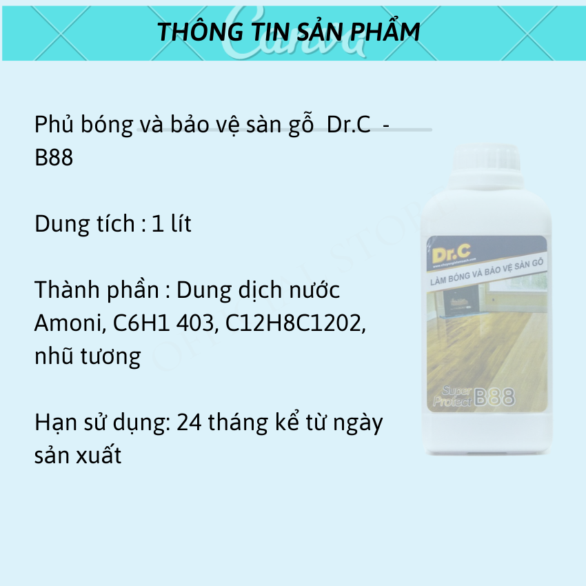 Dung Dịch Phủ Bóng, Phục Hồi Độ Bóng, Tạo Lớp Bảo Vệ Sàn, Chống Trơn Trượt Sàn Gỗ Dr.C CHÍNH HÃNG B88 500ml Super Protect