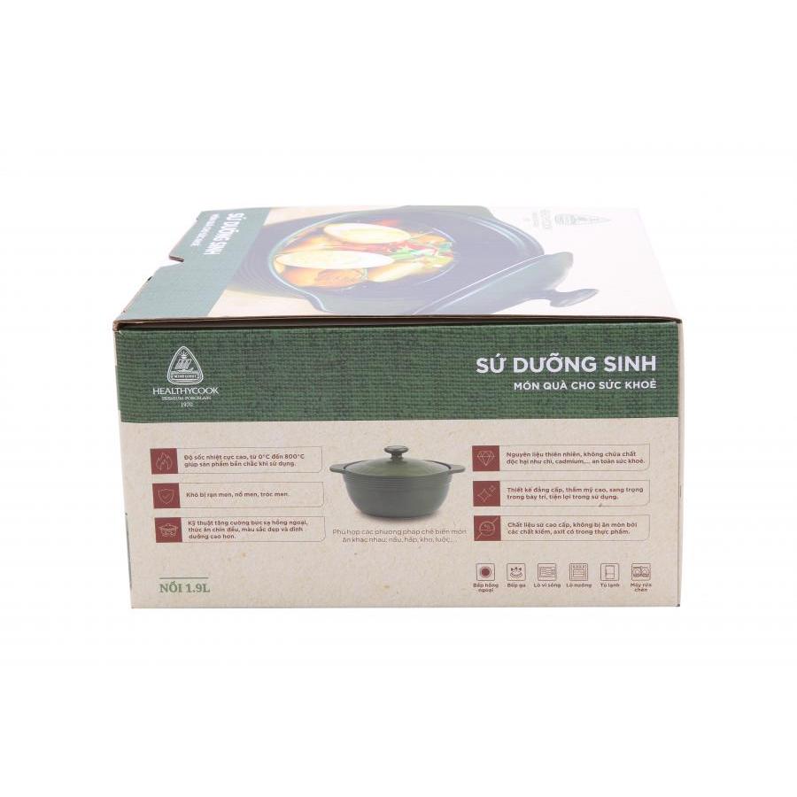 Nồi Dưỡng Sinh Luna Đáy Từ 1.9 L + Nắp Minh Long Healthy Cook Xanh Rêu