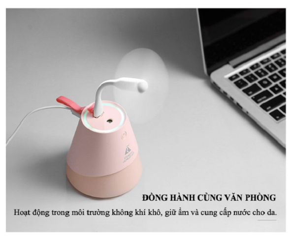 Máy Tạo Ẩm Không Khí 3 In 1 - Máy Phun Sương, Khuếch Tán Tinh Dầu Có Đèn Led Và Quạt USB - Hàng Chính Hãng