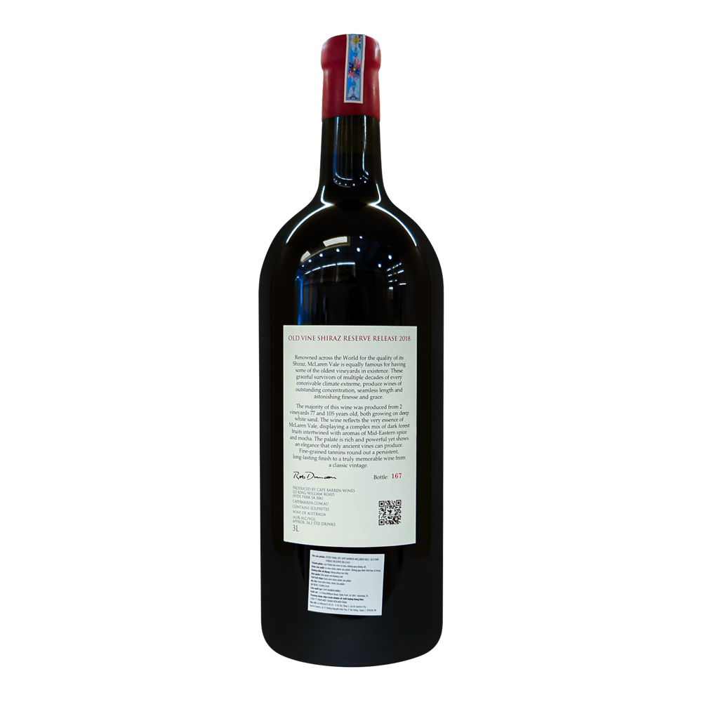 Rượu Vang Đỏ Cape Barren Old Vine Reserve McLaren Vale Shiraz 3L 14,5% - Úc - Hàng Chính Hãng