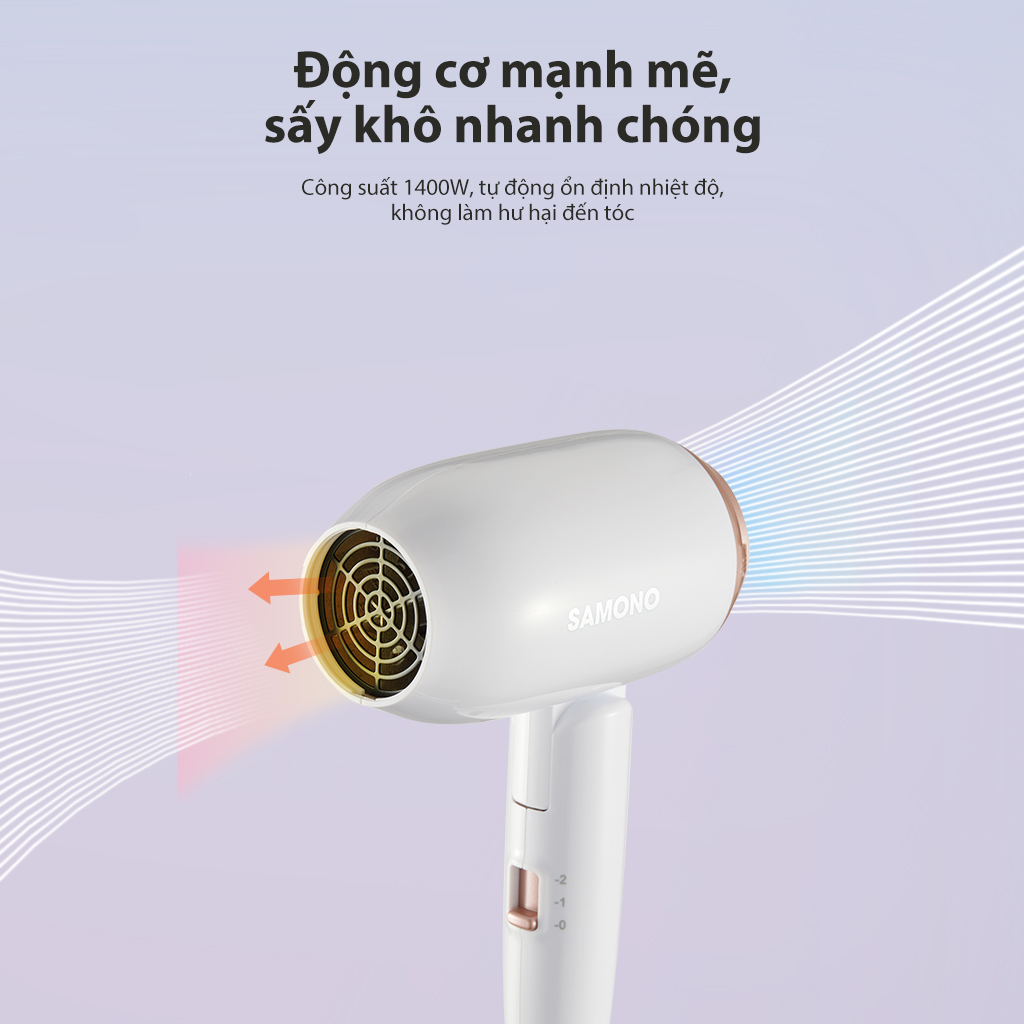 Máy sấy tóc SAMONO Thiết kế gấp gọn Công suất 1400W 2 lớp bảo vệ SW-HD02 HÀNG CHÍNH HÃNG