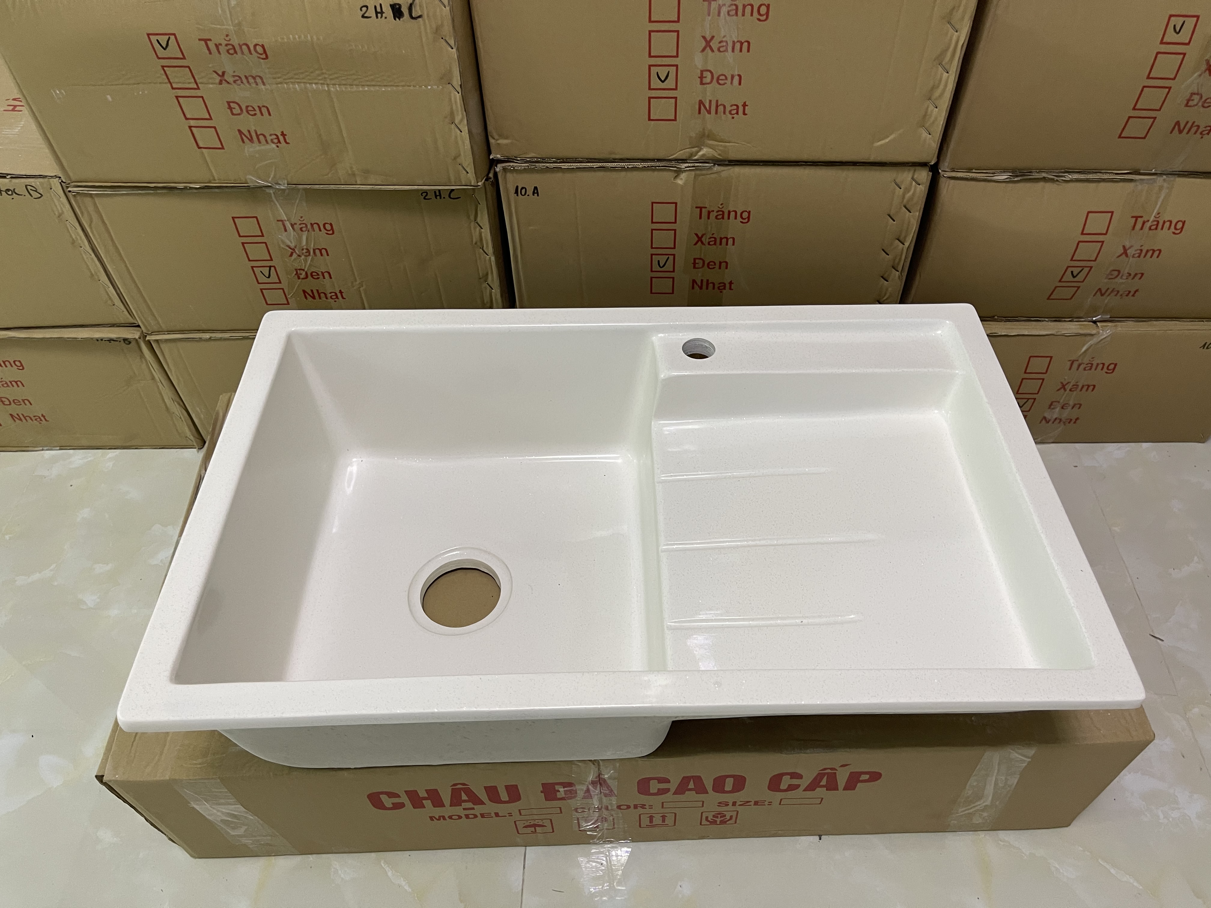 Chậu rửa chén đá nhân tạo màu trắng KT 78*48*20