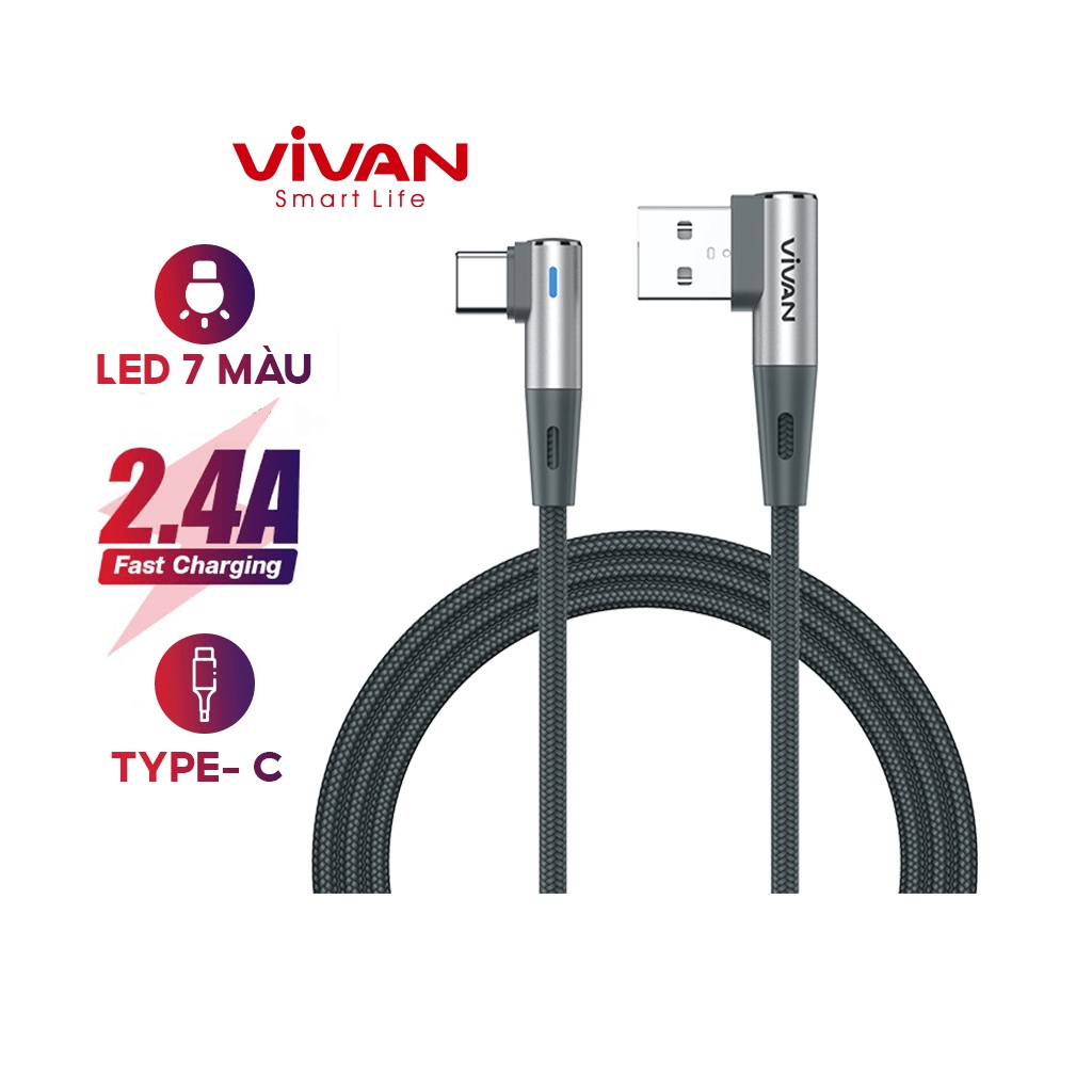 Cáp Sạc Nhanh Vivan BWM100S/BWC100S TypeC/Micro Dây Dù Chắc Chắn 1m Cổng Kết Nối Chữ L 90° - Hàng Chính Hãng