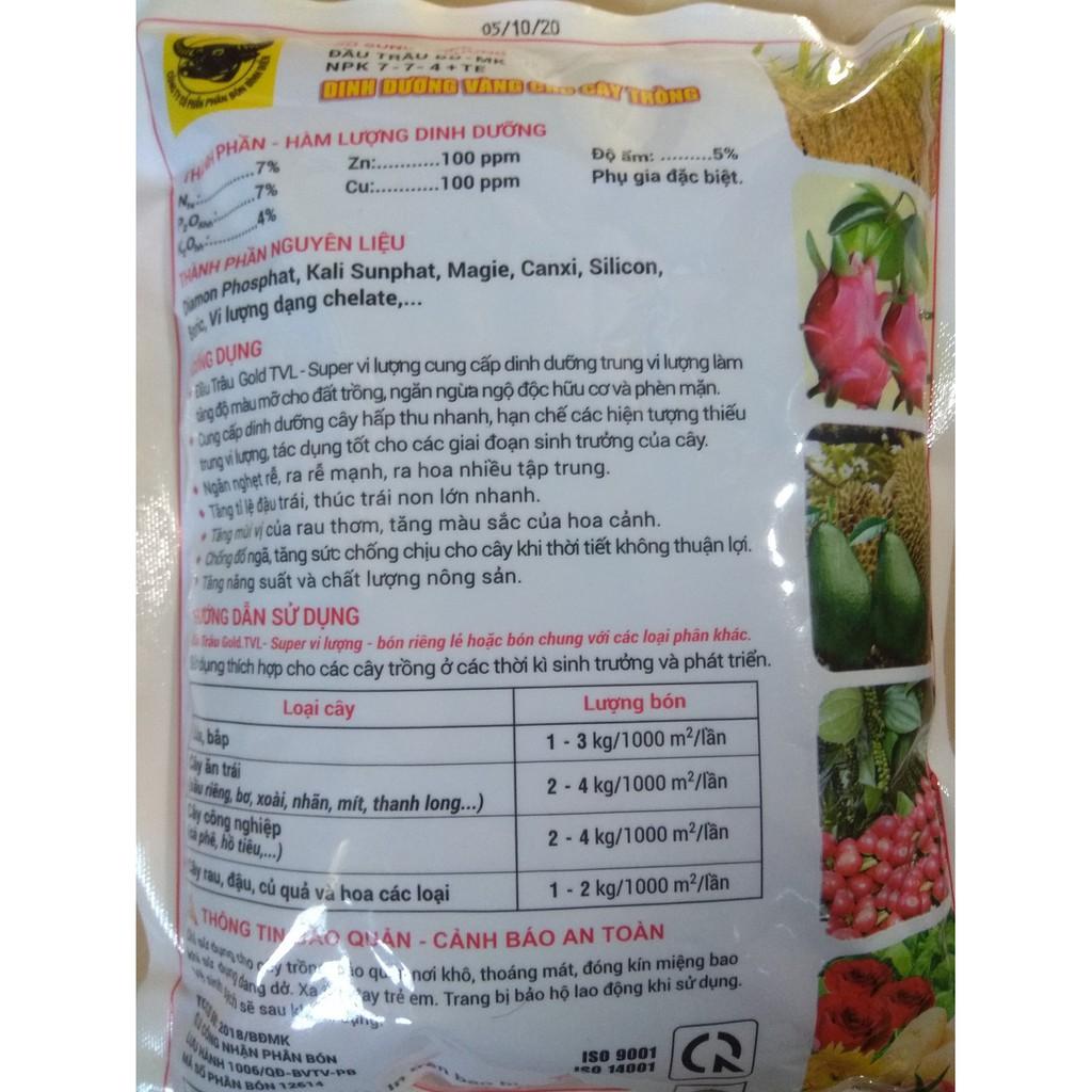 Phân bón đầu trâu Gold TVL NPK 7-7-4+TE - gói 1 kg