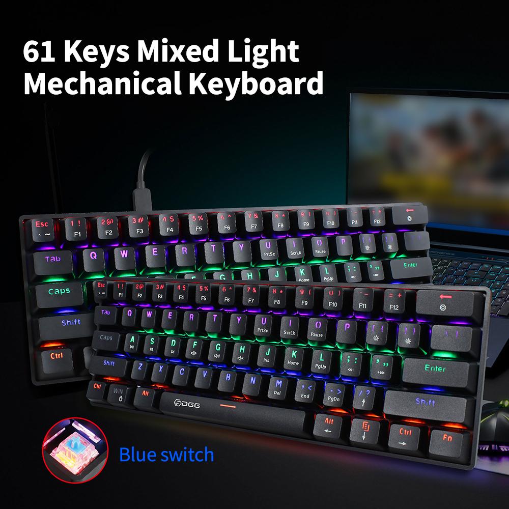 HXSJ V900 61 Keys Wired Mechanical Keyboard Mixed Light Keyboard ABS 2-color Injection Keycap N-key Rollover Blue Switch