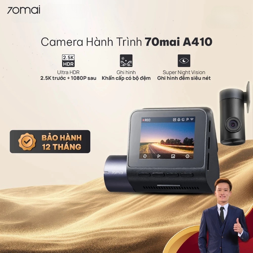 Camera hành trình 70mai A410 2.5K HDR quay đêm siêu nét, ghi hình va chạm khẩn cấp, có GPS, giám sát đỗ xe - Hàng chính hãng
