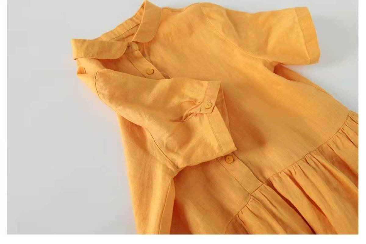 Váy đầm sơ mi suông, váy sơ mi ngắn tay form rộng chất liệu linen cao cấp mãu mới Đũi Việt DV158