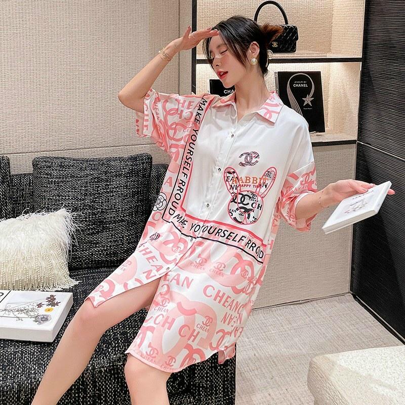 Pijama Lụa Tay Dài Quần Dài Họa Tiết Sang Trọng Mặc Nhà Siêu Mát QC22270