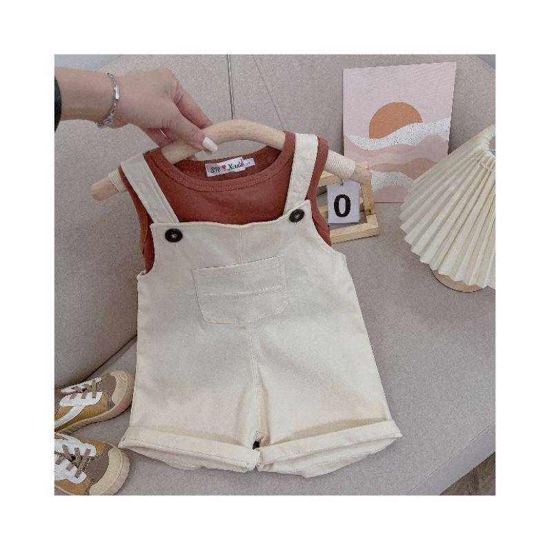 Yếm kaki trắng kèm áo sát nách cho bé gái