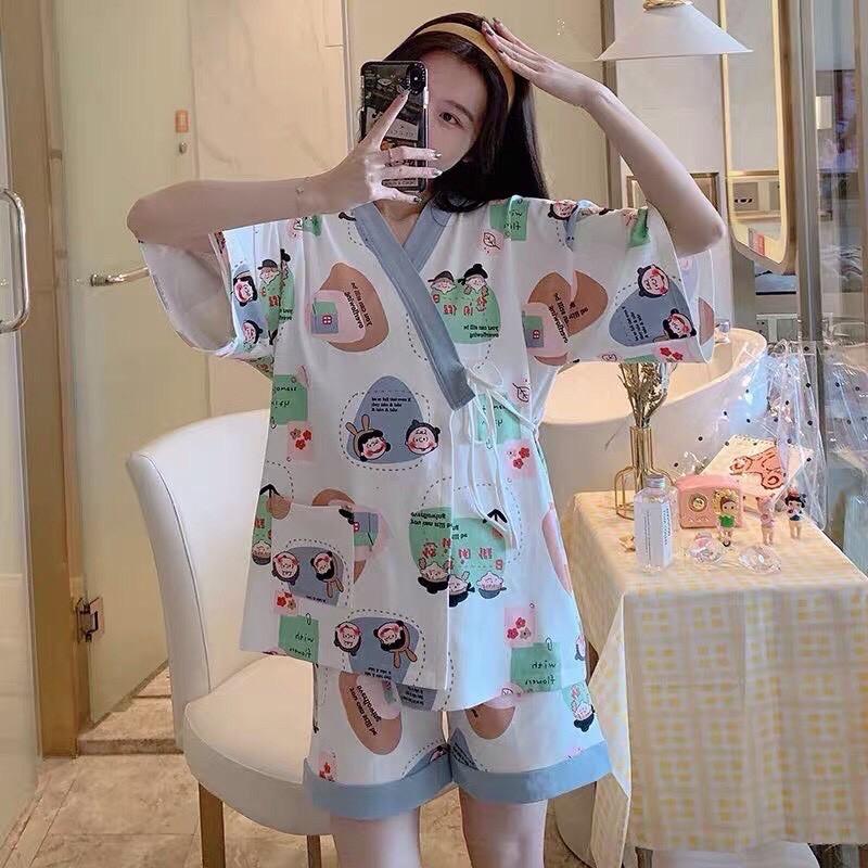 Bộ Ngủ Pijamabộ đồ ngủ nữ Dây Eo Họa Tiết Set Nữ Cộc Tay Icon 5 Hìnhset đồ ngủ chất liệu vải mát có họa tiết cực xinh