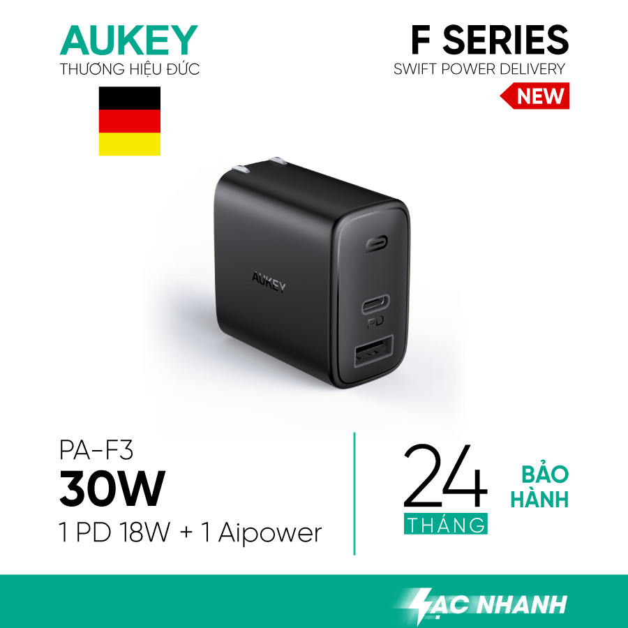 Combo AUKEY Pin Sạc Dự Phòng 15.000 mAh PB-Y39, Cốc Sạc Nhanh PA-F3, Cáp C To Lightning CB-CL - Hàng Chính Hãng