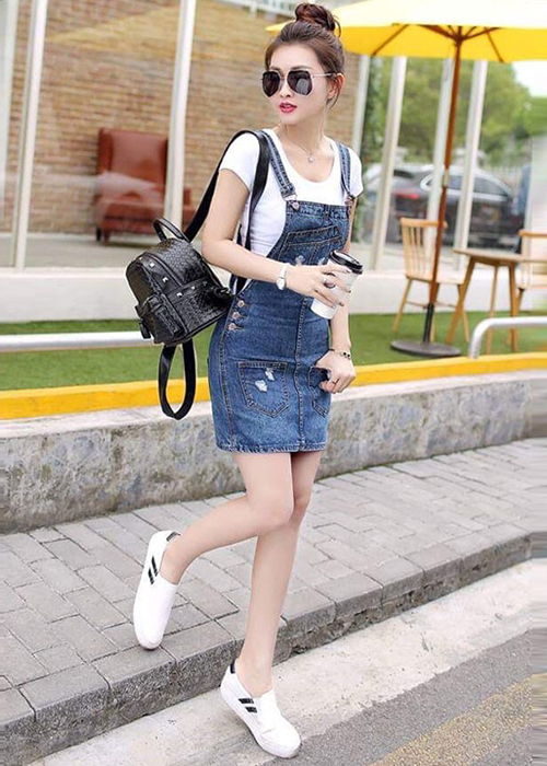 Đầm Yếm Jean Nữ Wash Cào Đáng Yêu