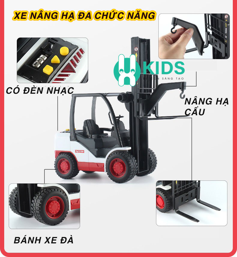 Đồ chơi mô hình xe ô tô nâng hàng, xe móc hàng chạy đà cỡ lớn hoạt động như thật có đèn nhạc vui nhộn trẻ em