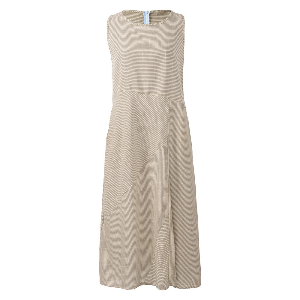 Women Plus Size Dress Linen Retro Print O Neck Sleeveless Side Pockets Summer Casual Maxi Party Beach Dress