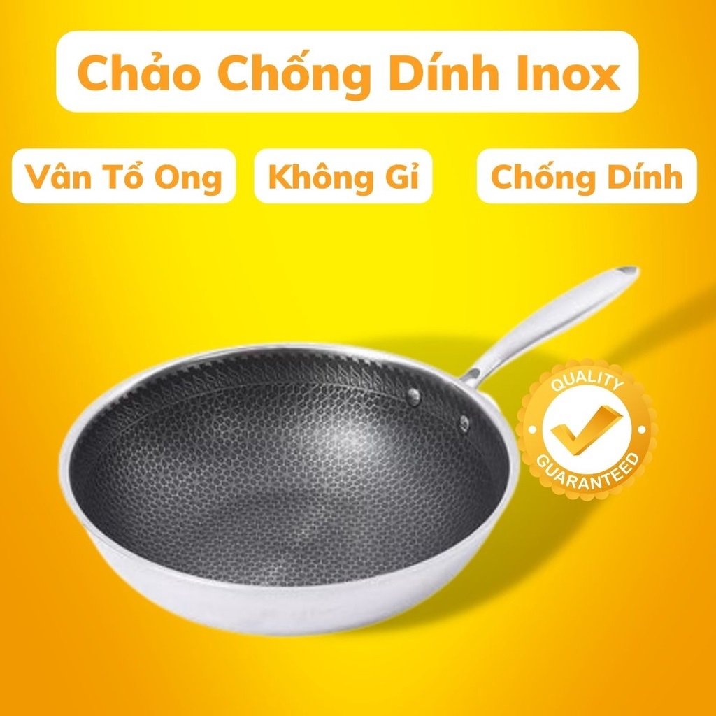 Chảo Vân Tổ Ong Inox Siêu Chống Dính Lòng Chảo 32Cm Dùng Cho Mọi Loại Bếp