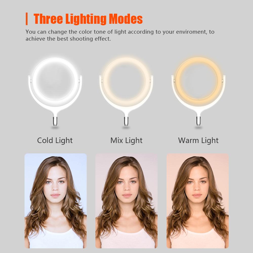 Đèn tròn LED Tự sướng Điện thoại Chụp ảnh Video Đèn trang điểm có kẹp điện thoại Giao diện USB 12in có thể điều chỉnh độ sáng - Màu trắng