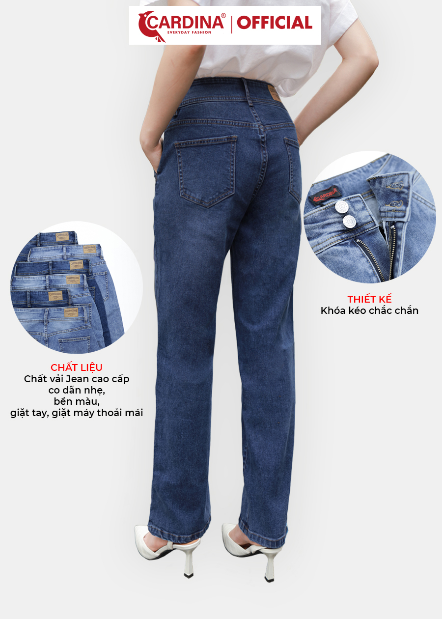 Quần Jeans Nữ CARDINA Cao Cấp Dáng Ống Đứng Có Khuy Khỏe Khoắn Trẻ Trung 3QF10
