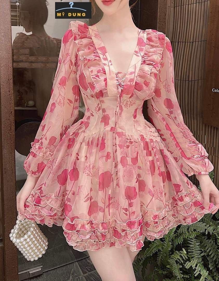 NGỌT NGÀO, NGẤT NGÂY VỚI EM -ĐẦM HOA CỔ V BÈO TẦNG - STYE TIỂU THƯ NHẸ NHÀNG- SANG TRỌNG, ĐÁNG YÊU - HÀNG THIẾT KỂ LOẠI 1, FORM CHUẨN