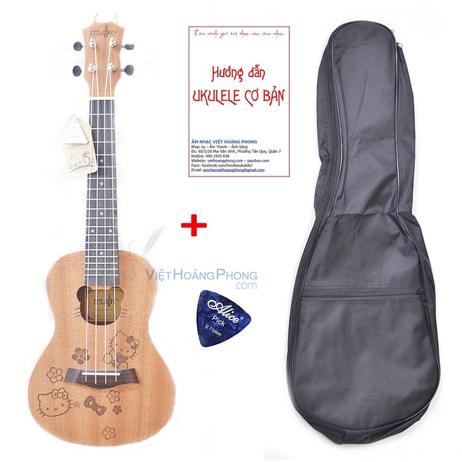 Đàn Ukulele Concert gỗ Mahogany hình Kitty + Bộ phụ kiện