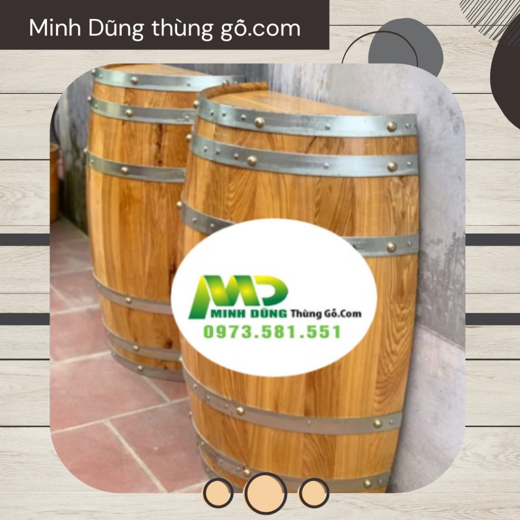 Thùng rượu gỗ bổ nửa ốp tường thùng rượu gỗ gia cố chắc chắn, chống co ngót hay cong vênh