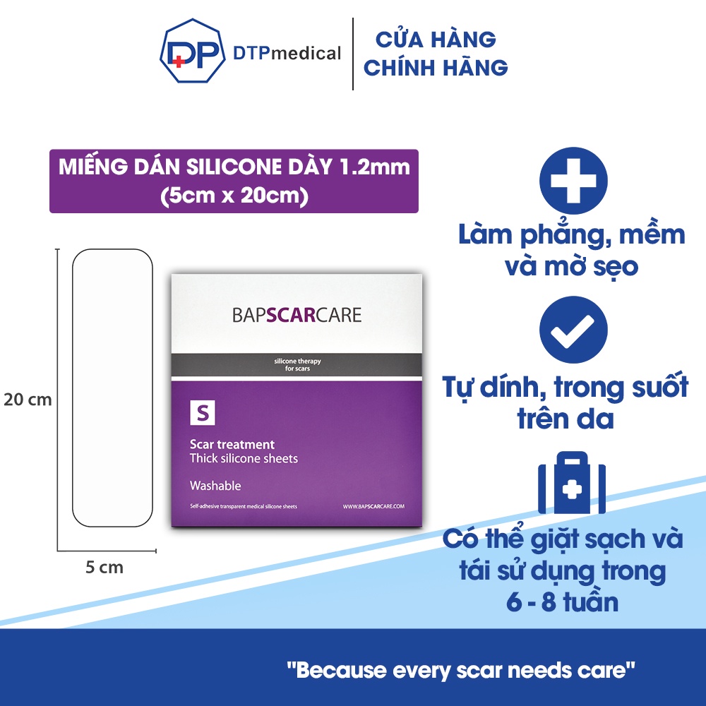 Miếng dán mờ sẹo Bapscarcare S, miếng dán làm phẳng và mềm sẹo lồi, sẹo phì đại, sẹo lâu năm hiệu quả (1 miếng)