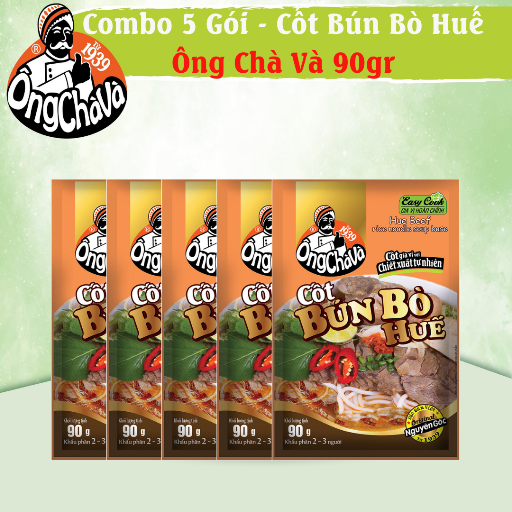 Combo 5 Gói Cốt Bún Bò Huế Ông Chà Và 90gr (Hue Beef Rice Noodle Soup Base)