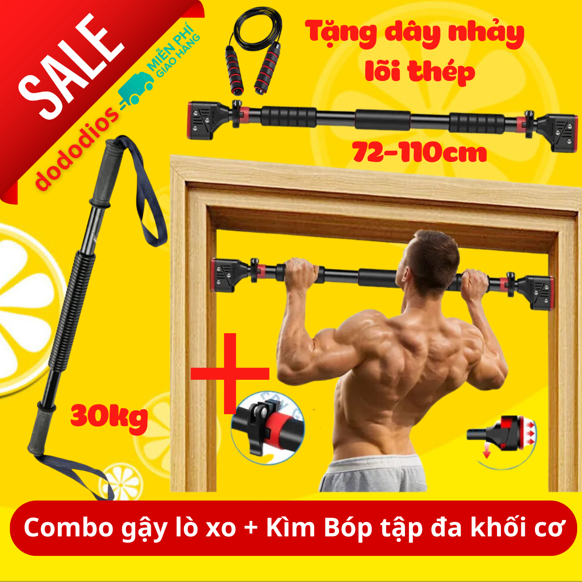 Combo gậy bẻ lò xo tập cơ tay gym + kìm bóp tập cơ tay 100kg PRO - TẶNG 1 DÂY NHẢY LÕI THÉP - Chính Hãng dododios