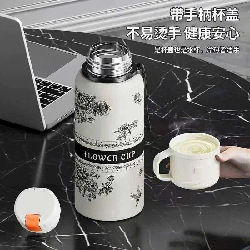 Bình Giữ Nhiệt Flower Cup Linh Chi Bedding Dung Tích Lớn Bằng thép Không Gỉ