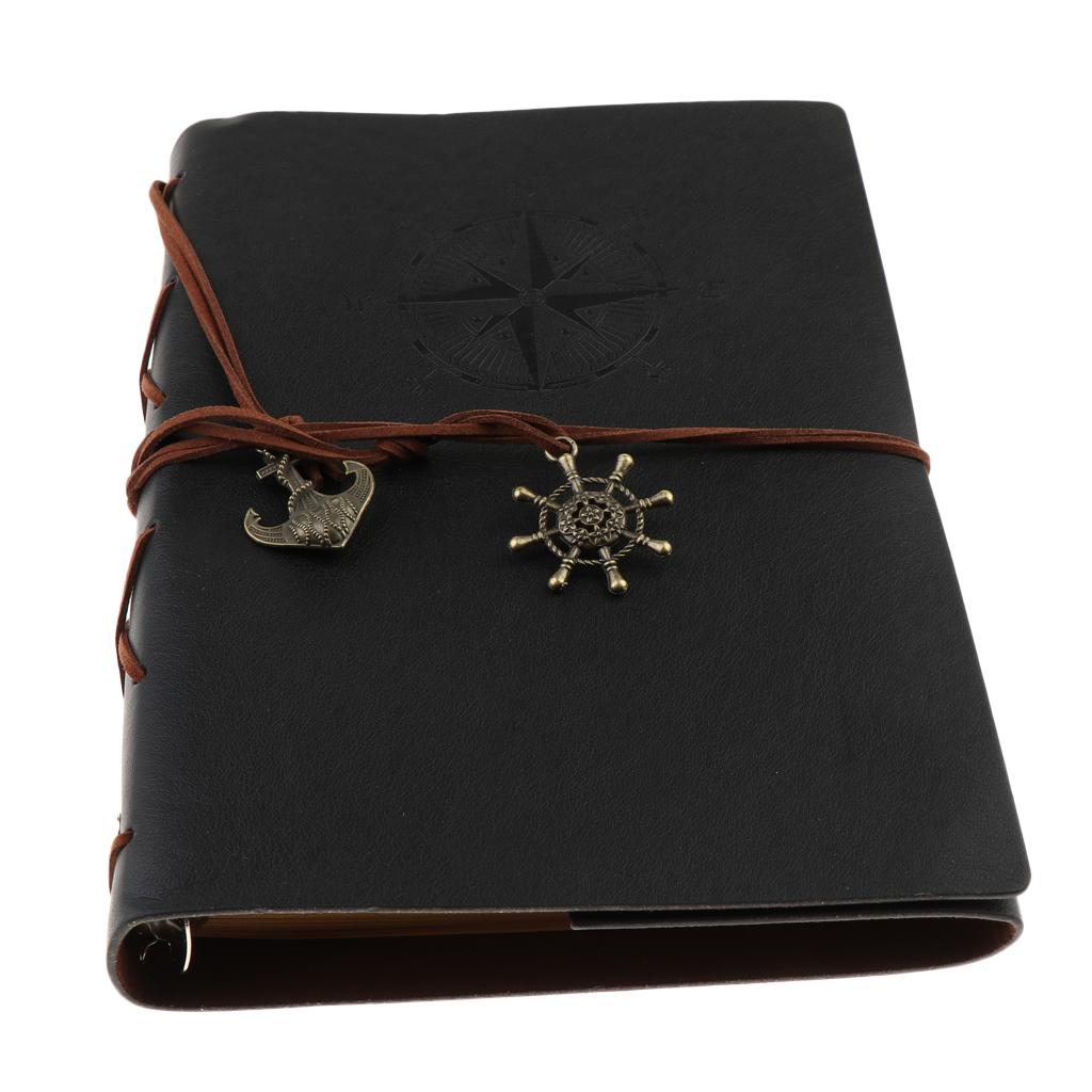 Leather Notebook Portable Loose Leaf Blank Notebook for Travel Black