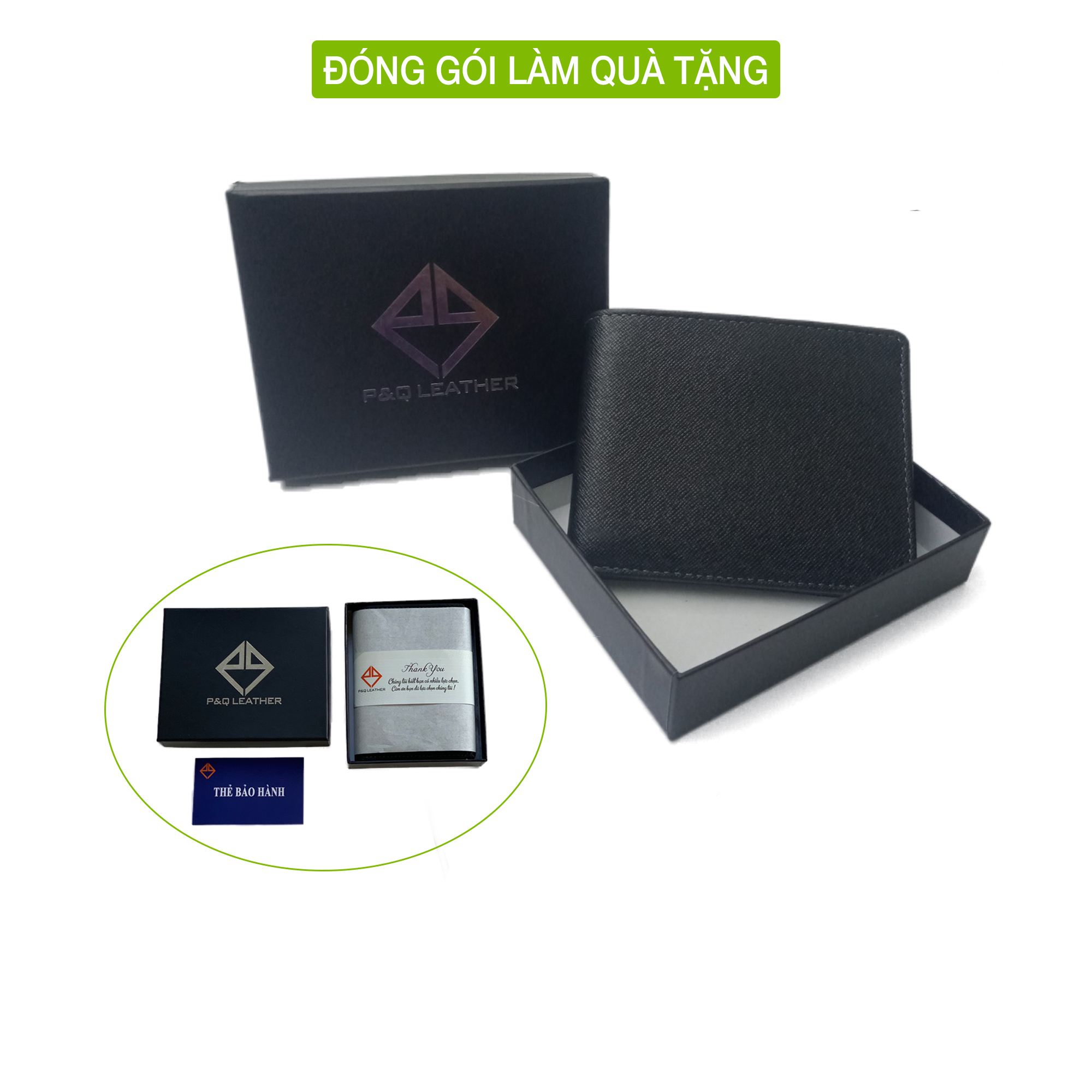 Ví nam da saffiano cao cấp nhiều ngăn để thẻ PQ Leather pv5 full hộp làm quà tặng BH 12 tháng