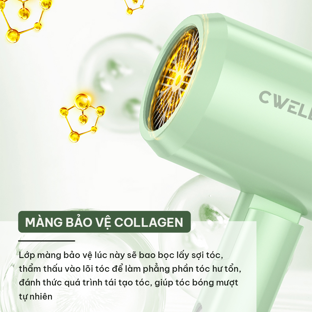 Máy sấy tóc mini gập gọn CWell C05HD, máy sấy tóc công suất lớn 1800W, kiểu dáng mới