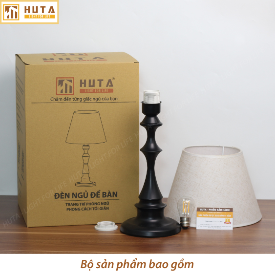 Đèn Ngủ Để Bàn Thép HUTA T2 Cao Cấp Sang Trọng, Decor Trang Trí Phòng Ngủ, Khách Sạn, Điều Chỉnh Độ Sáng, Bóng Led Sáng Vàng Tiết Kiệm Điện