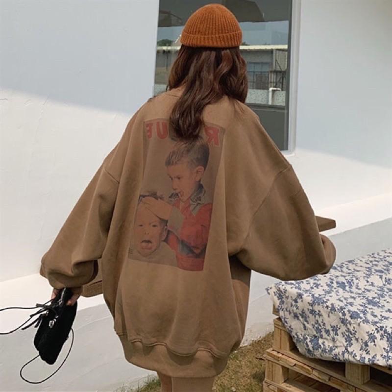 Áo sweater nỉ unisex form rộng Cậu bé hớt tóc phong cách ulzzang Wind