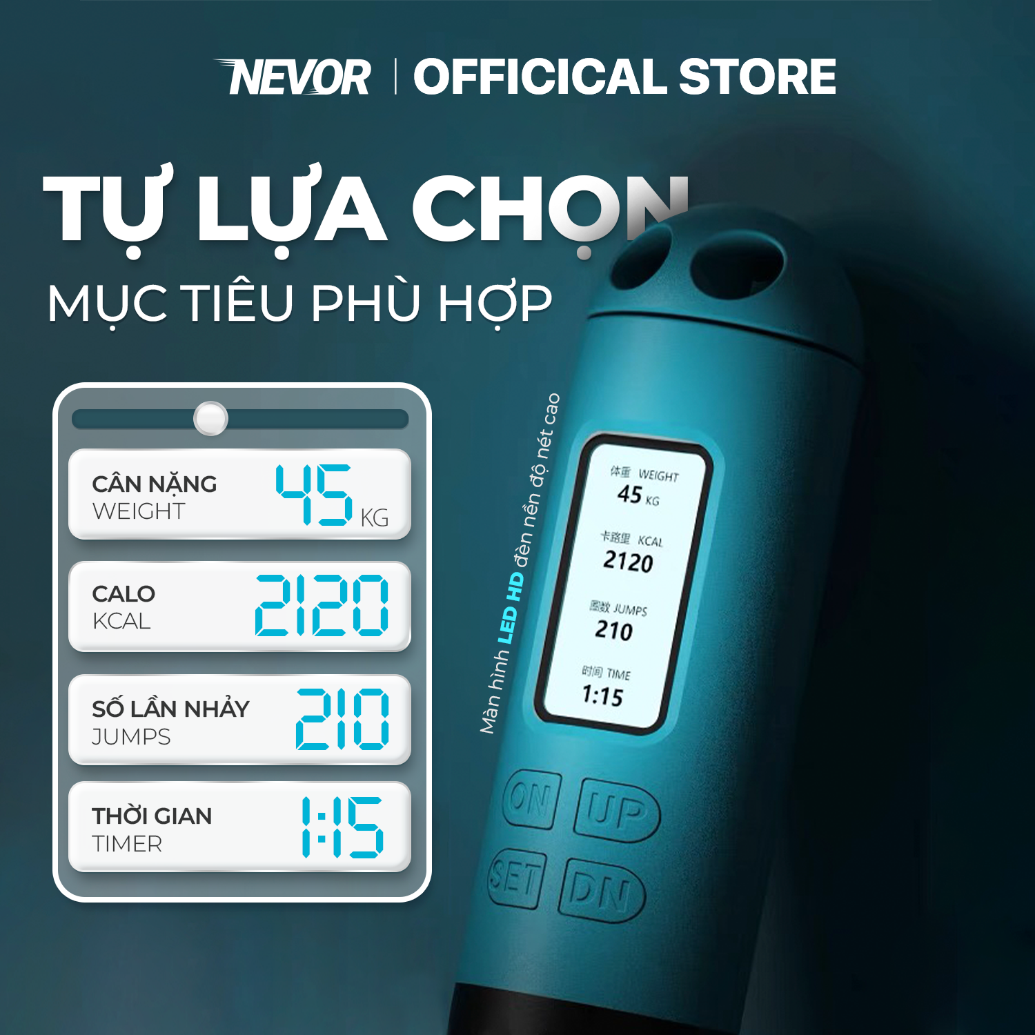 Dây Nhảy Thể Dục Thông Minh Nevor DNTM03 Đếm Số Vòng Giúp Tiêu Thụ Calo, Giảm Cân Tiện Lợi Ngay Tại Nhà