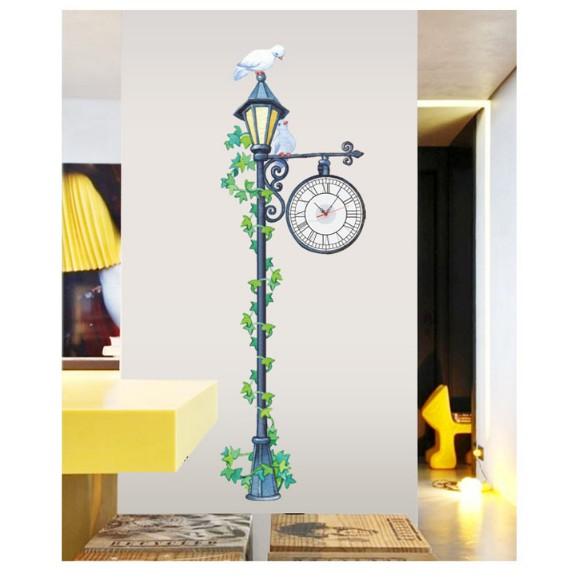 Decal Trang Trí Tường Kèm Đồng Hồ Dán Tường- Cây Đèn Cổ Điển