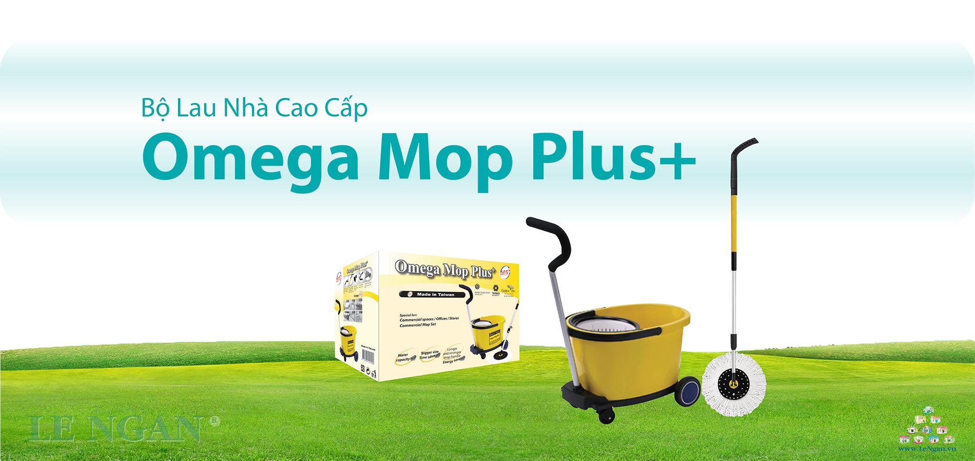 Bộ Lau Nhà 360 độ Omega Mop Plus công nghiệp (xô lớn + xe đẩy + xoay tay)