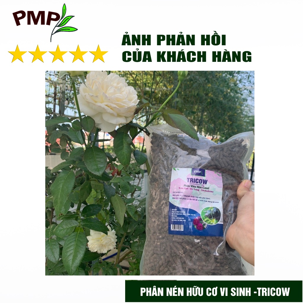 Phân Tan Chậm Tricow Trùn Quế - Canxi - Trichoderma Cho Hoa Hồng, Rau Sạch, Cây Cảnh 1Kg