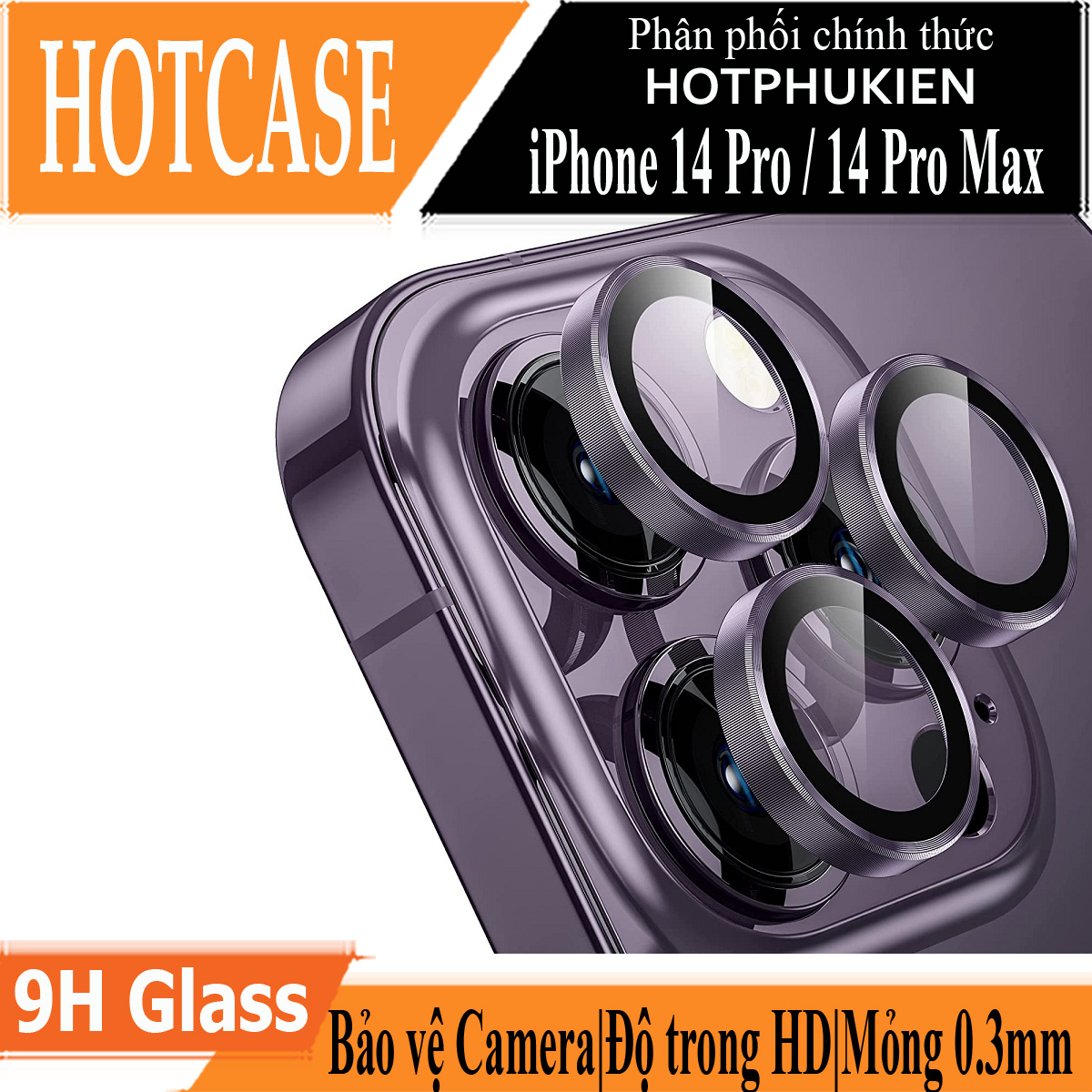Bộ miếng dán kính cường lực bảo vệ Camera cho iPhone 14 Pro / 14 Pro Max hiệu HOTCASE URR mang lại khả năng chụp hình sắc nét full HD (độ cứng 9H, tặng kèm khung tự dán)