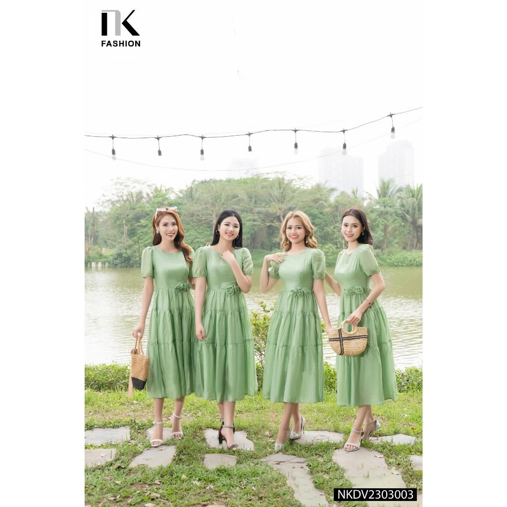 Đầm Dài Xếp Tầng NK Fashion Thiết Kế Hoa Eo Cách Điệu Phong Cách Đơn Giản Chất Vải Mềm Mịn Thoáng Mát NKDV2303003